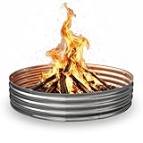 Eclaron 60 Inch Galvanized Steel Fire Pit Ring, 12 Inch Raised Heavy Duty Wood Burning Campfire Ring, Heat Resistant Outdoor Fireplace for Backyard, Patio & Camping