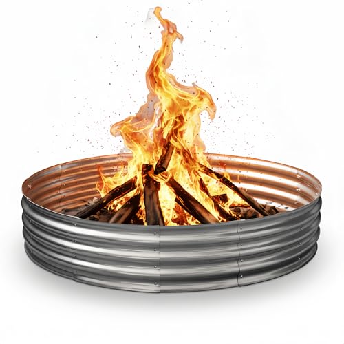 Eclaron 60 Inch Galvanized Steel Fire Pit Ring, 12 Inch Raised Heavy Duty Wood Burning Campfire...