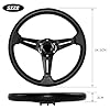 Acclcors Universal Racing Steering Wheel, 350mm/14in Drifting Steering Wheel with Horn Button, 6 Bolt Grip Vinyl Leather for Racing/Rally/Motorsport/Car Sim Driving (Black)