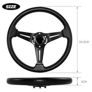 Acclcors Universal Racing Steering Wheel, 350mm/14in Drifting Steering Wheel with Horn Button, 6 Bolt Grip Vinyl Leather for Racing/Rally/Motorsport/Car Sim Driving (Black)