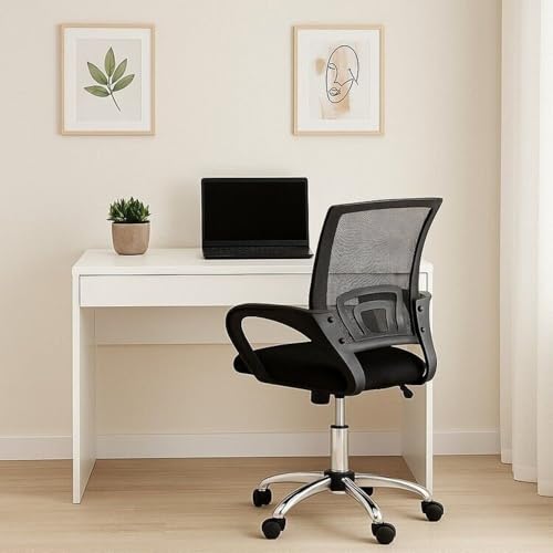 Conjunto 2 Peças com Escrivaninha 91cm Facility e Cadeira Escritorio Diretor Tela Mesh Tok 3310 Branco Preto Branco/Preto