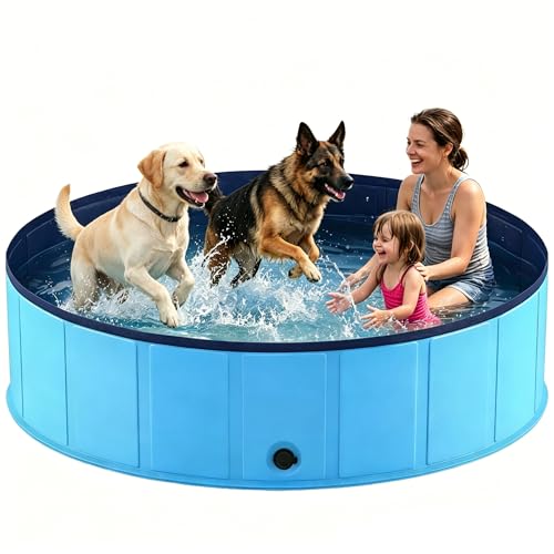 Niubya Foldable Dog Pool & Paddling Pool (180 x 30 cm / 70.9" x 11.8"), Collapsible Pet Bath Tub with Non-Slip Base, Portable Indoor/Outdoor Wading Pool for Large Dogs