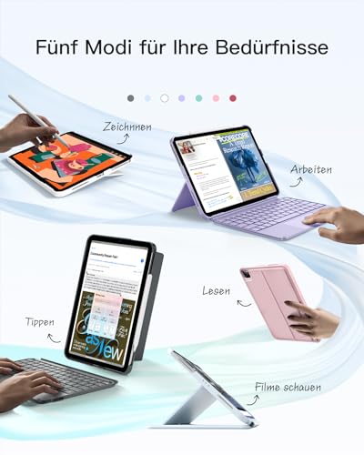 Image of Inateck for iPad (A16) 11th /10th Gen 450g Ultralight Keyboard Case, Air 11 inch 2026 M4 /M3 /M2, Air 5 /4th, Pro 11 4 /3 /2 /1th,1 Second Magnetic Detachable Keyboard with Touchpad, AceTouch, Blue