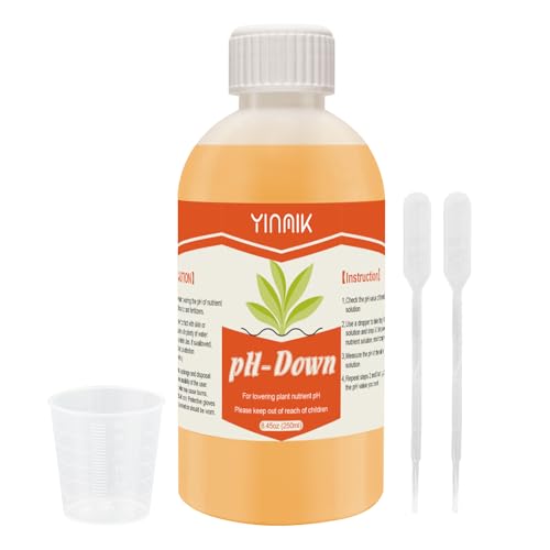 YINMIK General Hydroponics pH Down Liquid pH Control Liquid Decreases pH Levels 250ml Premium Buffering for pH Stability Suitable for All Hydroponics Feeding Systems Both for Soil and Water