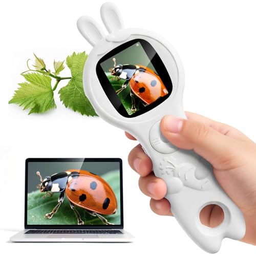 Image of Children's Handheld Electronic Magnifying Glass, White Rabbit-Shaped Science Educational Microscope Kit, STEM Educational Toy for Kids Ages 5-10 Birthday Gift for Boys & Girls