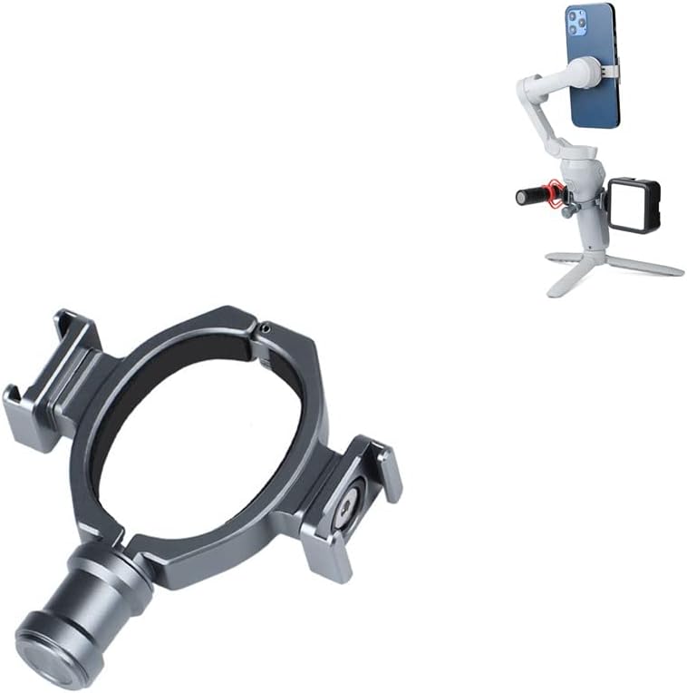 Universal Ring Clamp Cold Shoe Adapter for DJI Osmo Mobile 4& Om 3/2/1, Stabilizer Mic Mount Extension Bar with 2 Rotatable Cold Shoe, Applied to Rode Video Microphone, Led, Monitor, Vlogging