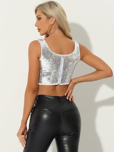 Allegra K Women's Metallic Sequin Crop Top Sparkle Glitter Sleeveless Party Club Tank Top4