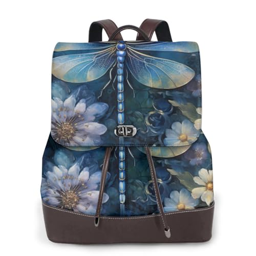 Sac à dos en cuir femme imprimé libellule petit sac voyage affaires noir