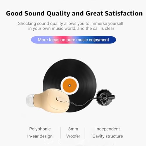 Image of Single Bluetooth Wireless Earbud, Mini Invisible in-Ear Wireless Bluetooth Headphone 12 Hours Super Long Battery Life Suitable for Sports Work and Sleep- Beige