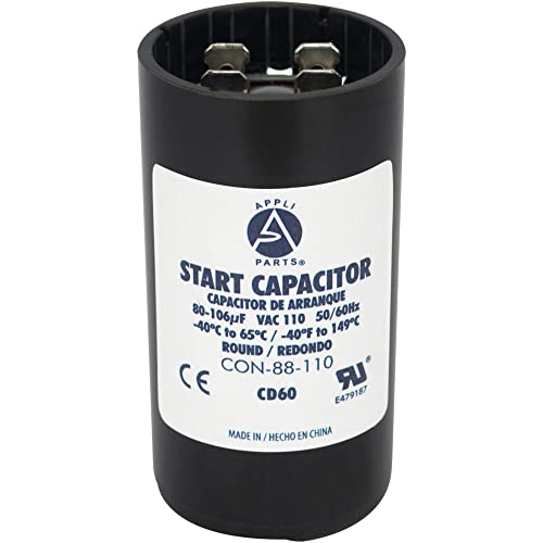 Appli Parts Motor Start Capacitor 88-106 Mfd (Microfarads) Uf 110-125 Vac Universal Fit For Electric Motor Applications 1-7/16 In Diameter 2-3/4 In Height Con-88-110 #TOP29
