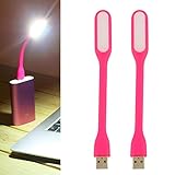 Soseelnee Mini Flexible Light, Portable USB Led Reading Night Lamp for PC Laptop Computer Notebook Power Bank - 2 Pack (Pink)