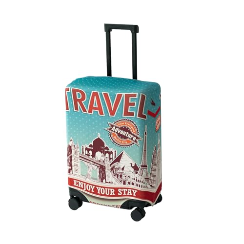 Image of HOKIPO 220gsm Durable and Washable Suitcase Covers for Trolley Suitcase, Medium (21-22inch) - Travel Stories (AR-6344-D4)