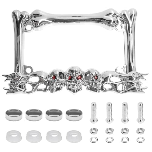 VCYOPN Skull Motorcycle License Plate Frame, Heavy Duty Motorcycle Tag