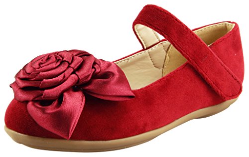 The Doll Maker Girl's Flower Bow Top Mary Jane Suede Flat