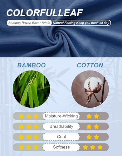 COLORFULLEAF Men's Boxer Briefs Soft Rayon Made From Bamboo Underwear Men Pack with Breathable Comfortable Open Fly (4C,M)2