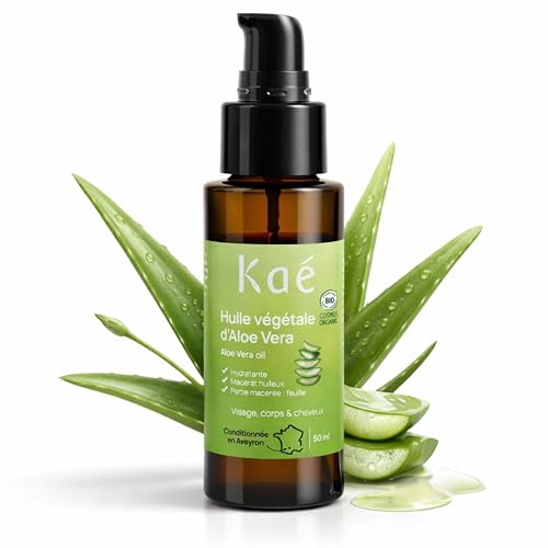 KAÉ Huile d’Aloe Vera Certifiée BIO 50ml Conditionnée en France - Huile Végétale pour Corps, Visage & Cheveux - Soin Ultra-Hydratant Nourrissant Peaux...