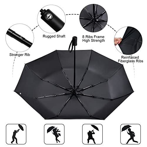 Vicloon Regenschirm, Taschenschirm Auf-Zu-Automatik, Regenschirm Sturmfest, 210T Teflon-Beschichtung, lLeicht, Stark, für Herren und Damen (Elegantes Schwarz) 3