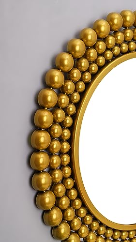 Image of Artemade Iron Frame Wall Mirror Decorative Wall Hanging Mirrors for Living Room Batroom Bedroom Makeup Mirror (Golden, 46 cm)