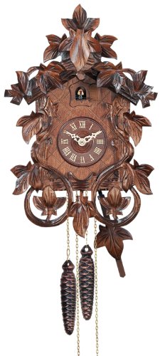 River City Clocks 14" One Day Mechanical Hand-Carved Cuckoo Intricate Leaves And Vines Wall Clock, Brown #TOP5