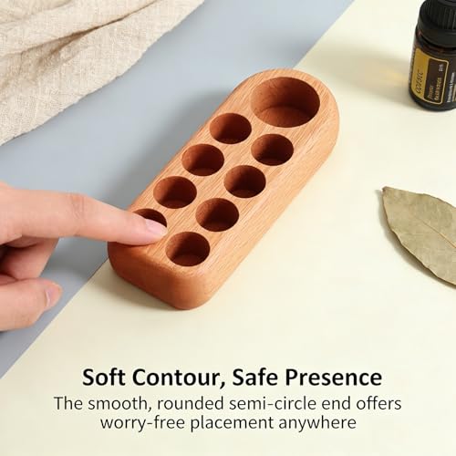 Image of VolksRose Wooden Essential Oil Organizer 9 Holder Storage Rack with Stickers for 5100ml Bottles - Elegant Travel & Display Stand for Essential Oils, Nail Polish, Perfume - Compact Shelf for Tabletop