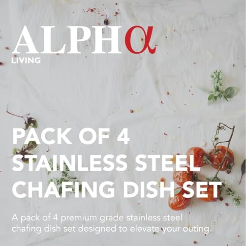 Alpha Living 4 Pack Chafing Dish Full Set – Stainless Steel Catering Chafer with Lids, Pans & Fuel Holders – Buffet Food Warmers for Parties, Events & Weddings (Rolled Edges) by ALPHA LIVING - Used condition - Image 2