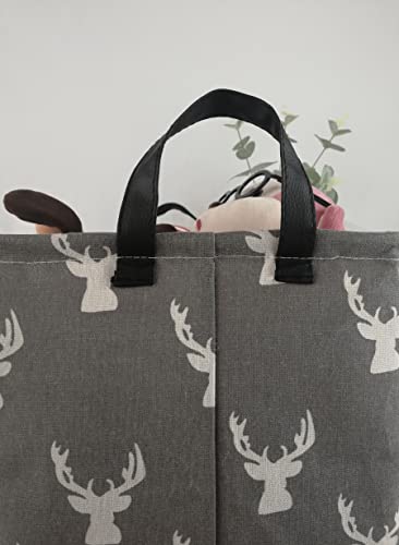 Image of Kid Storage Basket Gift Shelf Basket Toy Storage Bin, Nursery Basket Organizer Box for Children Room Deco With Handles (Grey deer)