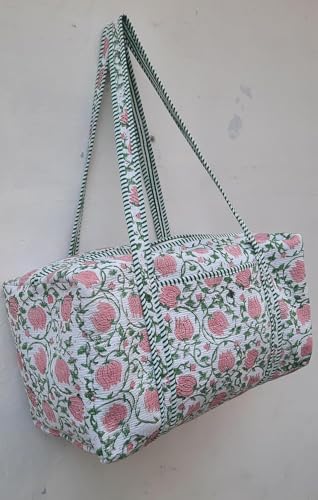 Women’s Cotton Quilted Duffel Bag, Floral Embroidered Travel Bag, Boho Weekend, Overnight, Shopping & Carry-On Shoulder Bag (20x10x10) (24x12x12")2