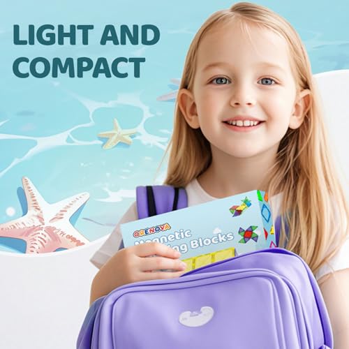 image for Crenova Mini Magnetic Tiles Toddler Toys, Travel Set Magnetic Building
