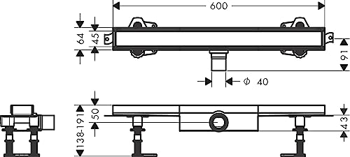 hansgrohe 56163000 RainDrain Compact Duschrinne 600 befliesbar für Flache Installation Komplettset