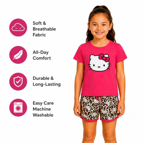 Image of Hello Kitty Girls Short Set - 2 Piece Short Sleeve Graphic Tee and Shorts Clothing Outfits (Sizes: 2T-12)