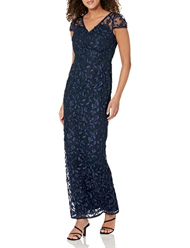 Adrianna Papell Women's Metallic Embroidery Gown, Midnight, 8 #TOP13