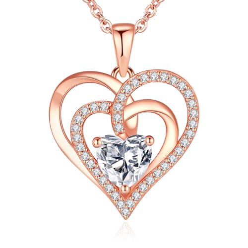 Jrêveinfini Corazon Collar Mujer Oro Rosa Plata de Ley 925, Colgante Collar Cadena Corazon Mama Madre de la Suerte, Original Joyería Regalos Cumpleaños Mujer Mama Amiga