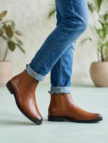 Image of Synthetic Leather Slip-On Chelsea Boots with Side Zipper | Lightweight, Comfortable, Formal and Casual Shoes for Office & Party