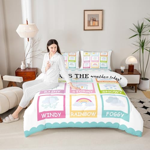 Image of Feelyou Kids Educational Comforter Set Toddler Size, Weather Duvet Insert Learning Bedding Set Boys Girls Kindergarten Teens Bedroom Decor Bed Set 2Pcs