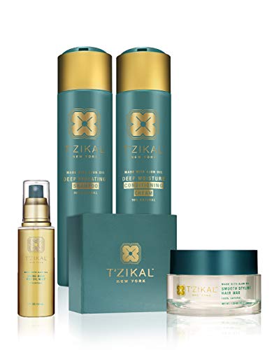 Tâ€™zikal Shine Project - 30-day natural shiny hair oil care treatment kit. Repair split end. Add gloss to dry, curly, bleached hair with anti frizz Ojon shampoo, conditioner, wax, serum spray products.