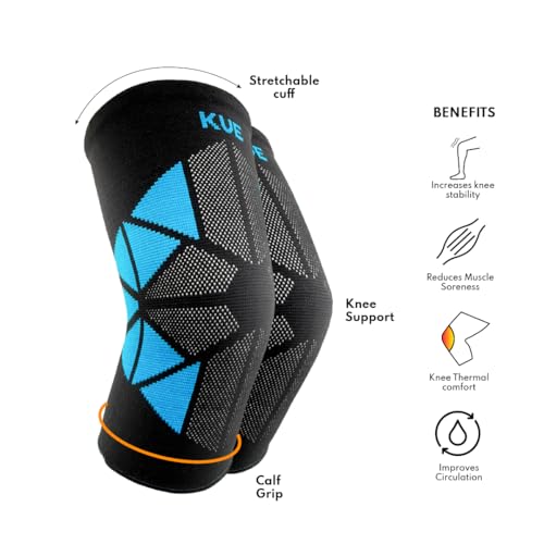 Image of KUE Knee Compression Sleeve Support for Men & Women | Pain Relief, Injury Recovery, Sports, Running, Gym, Cycling, Workout | Knee Brace for Joint Support (L, Grey, Pack of 1)
