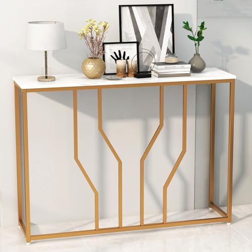 LIFEZEAL Table Console Effet Marbre, Table d'Entrée à 2 Niveaux, Table de Couloir avec Cadre Papillon, Table Décorative Étroite pour Salon et Couloir, 100 x 30 x 79...