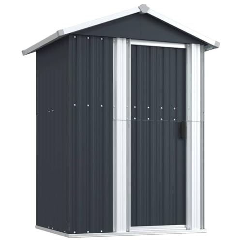 vidaXL Geräteschuppen, Gerätehaus mit Schiebetür, Garten Schuppen für Werkzeuge Poolzubehör Gartengeräte, Gartenhaus, Anthrazit 126x97,5x177cm Verzinkter Stahl