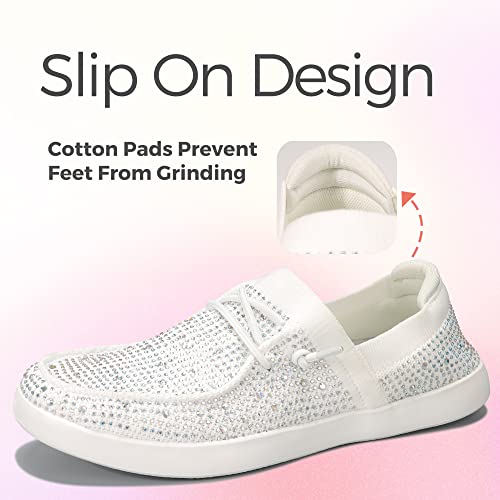 Image of BELOS Women's Rhinestone Lace Up Loafers Shoes Comfortable Slip On Mesh Knit Walking Shoes Fashion Lightweight Sparkly Glitter Sneaker