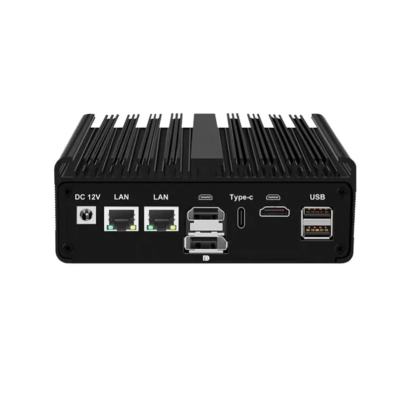 UDPTCP Mini PC sin ventilador, PC industrial, N100 de 12ª generación, LAN dual, DDR4 M.2 nvme, 6 USB, 2HDMI+DP, tipo C, dispositivo de micro enrutador, AES-NI, OPNsense, 32 GB de RAM 1 TB SSD