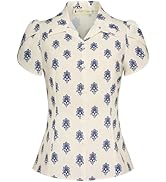 Belle Poque Summer Short Sleeve Button Down Blouse for Women V Neck Vintage Business Casual Shirt...