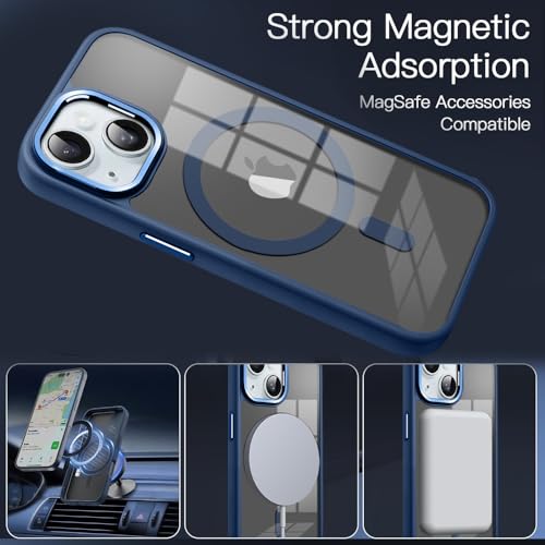 Image of KARWAN?Translucent Hybrid Case with Metal Ring Phone case Cover for iPhone 14 Plus |Compatible with N52 Strong Magnets Mag| Wireless Mag-Safe Charging -(Blue)