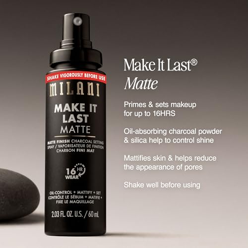 Image of Milani Setting Spray + Primer, Make It Last Matte- Oil Absorbing Charcoal Formula to Control Shine, Matte Finish Setting Spray for Makeup and Primer for Oily Skin, Prime +Correct + Set, 2.03 Fl. Oz