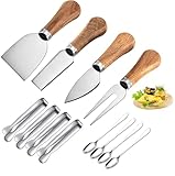 4 Pieces Cheese Knife Set with Wooden Handles Stainless Steel Cheese Knives, Cheese Spreaders, Butter Knife, Mini Serving Tongs, Forks, Charcuterie Board Accessories for Party, Wedding, and Christmas