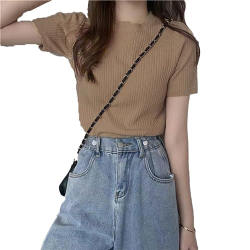 Image of Istyle Can Women Ribbed Slim Fit Top | Stretch Cotton Knit Crew Neck T-Shirt | Solid Casual Short Sleeve Tee for Office, Layering