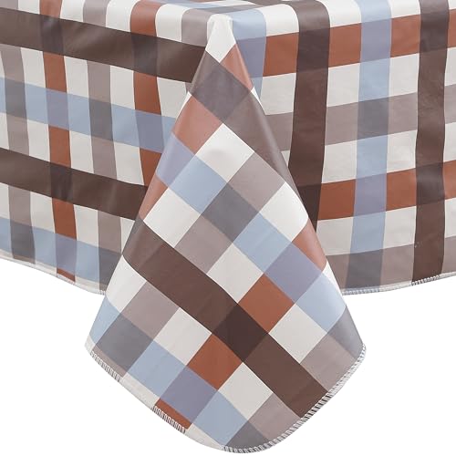 Image of Heavy Duty Vinyl Tablecloth with Flannel Backing Waterproof Oil-Proof Plastic Table Cloth Stain-Resistant Wipeable Rectangle or Square Table Cover for Indoor and Outdoor (Checkered,60x102 Inch)