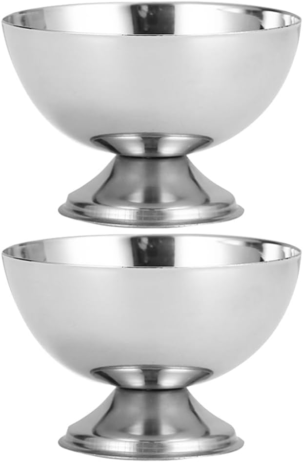 2 Pcs Stainless Steel Salad Cups Footed Dessert Bowls for Salad Parfait Sundae Pudding Fruit Snacks Appetizers Reusable Serving Dish 3.62 X 3.62 X 2.36 in