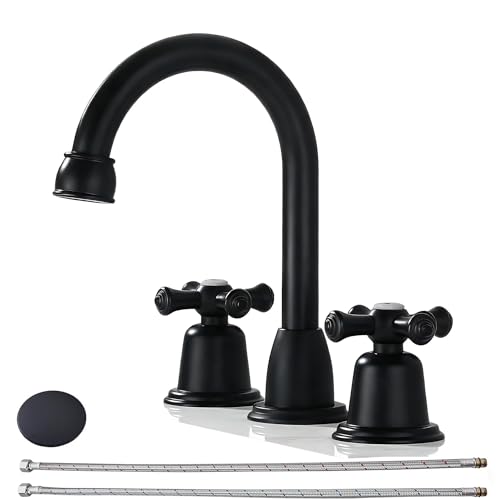 RKF Bathroom Faucets for Sink 3 Hole Matt Black 8 inch Widespread Bathroom Sink Faucet with Drain 2...