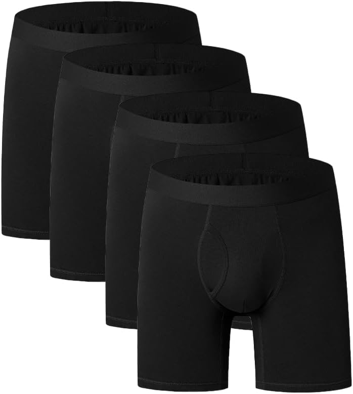 Men's Underwear Boxer Briefs Pack 4, Breathable Cotton Underwear for Men No Ride Up