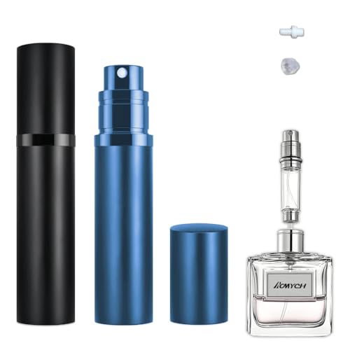 2PCS Perfume Travel Refillable Bottle Bottom-Filling Fragrances Perfume Atomizer Empty Mini Cologne Dispenser Portable Sprayer Pocket Size for On the Go 5ml (Black & Dark Blue)